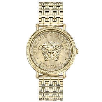 versace v-dollar gold-tone stainless steel swiss quartz ladies watch|Versace Women's V.